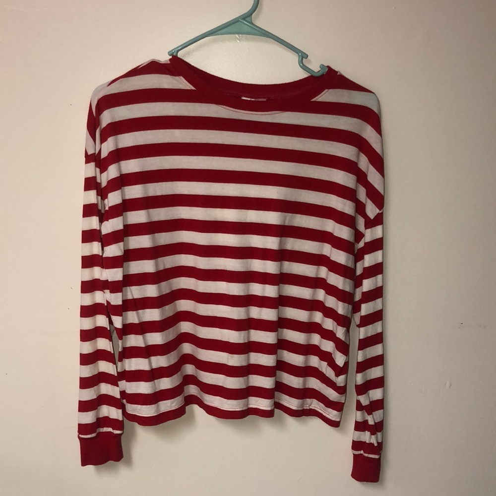 Red white stripe crop long sleeve